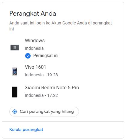 kelola perangkat akun gmail